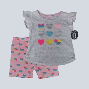 NWT Collette Lilly Pulitzer Gray Top with Pink Rainbow Heart Shorts Set sz 12 M